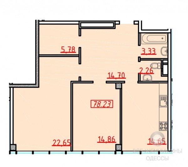 Планировки двухкомнатных квартир 78.23 м^2